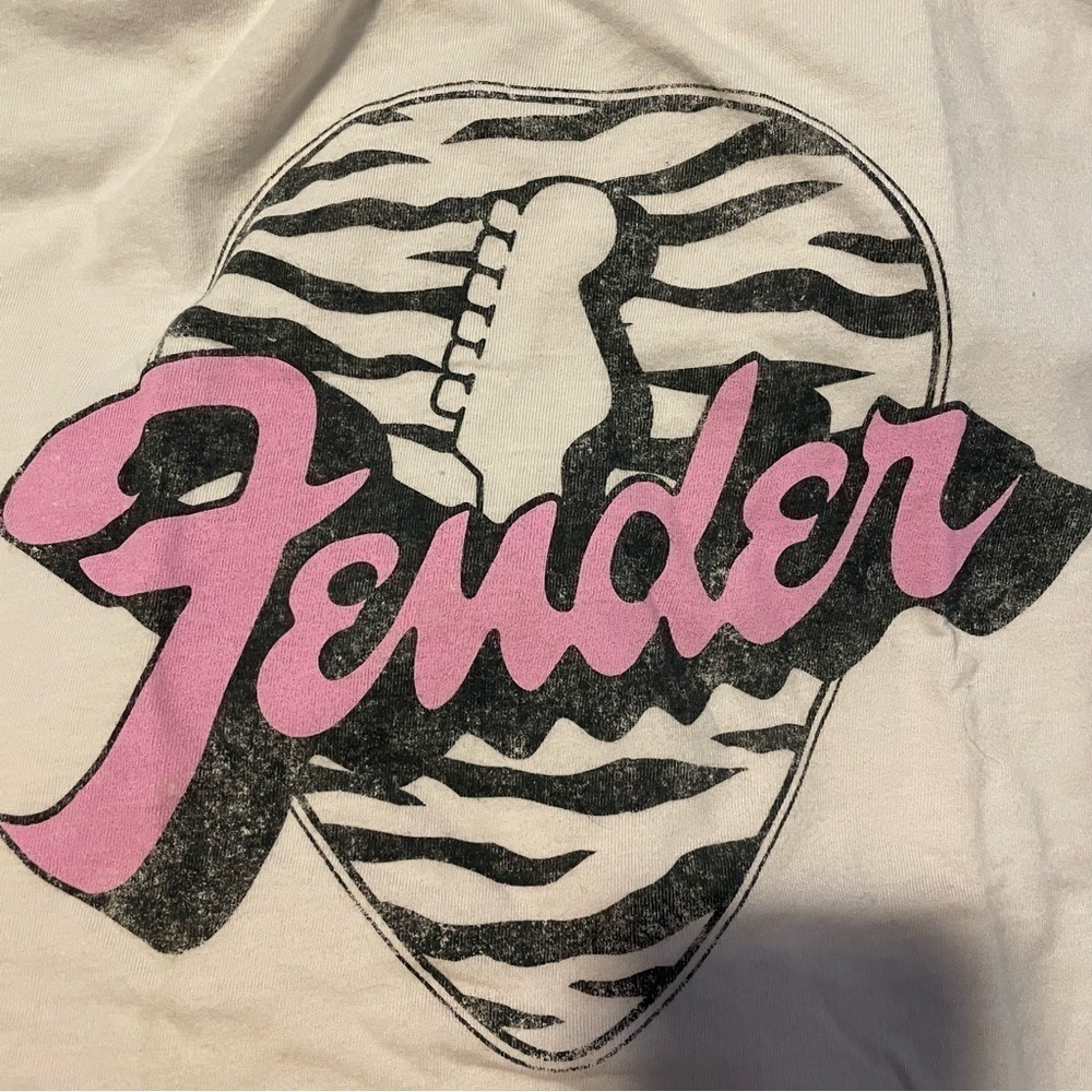 - 🆕Fender Women Guitar Band Rock Music Zebra Stripes Shirt White Pink Size… - Picture 3 of 4
